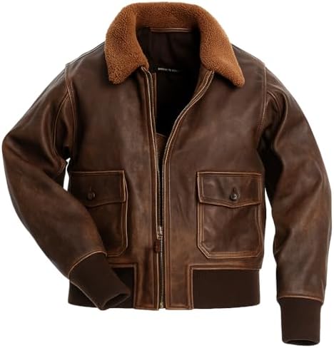 U.S.ARMYブラウンレザー G-1 Men's Aviator G-1 Flight Jacket Distressed Brown Real Leather
